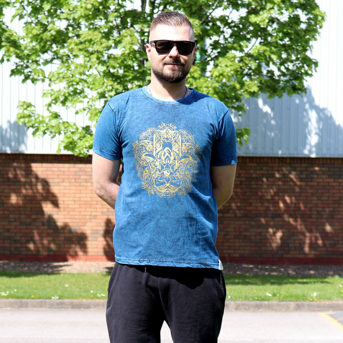 Nomad Sari Stonewashed T-Shirt – Hamsa – Blau – Größe S