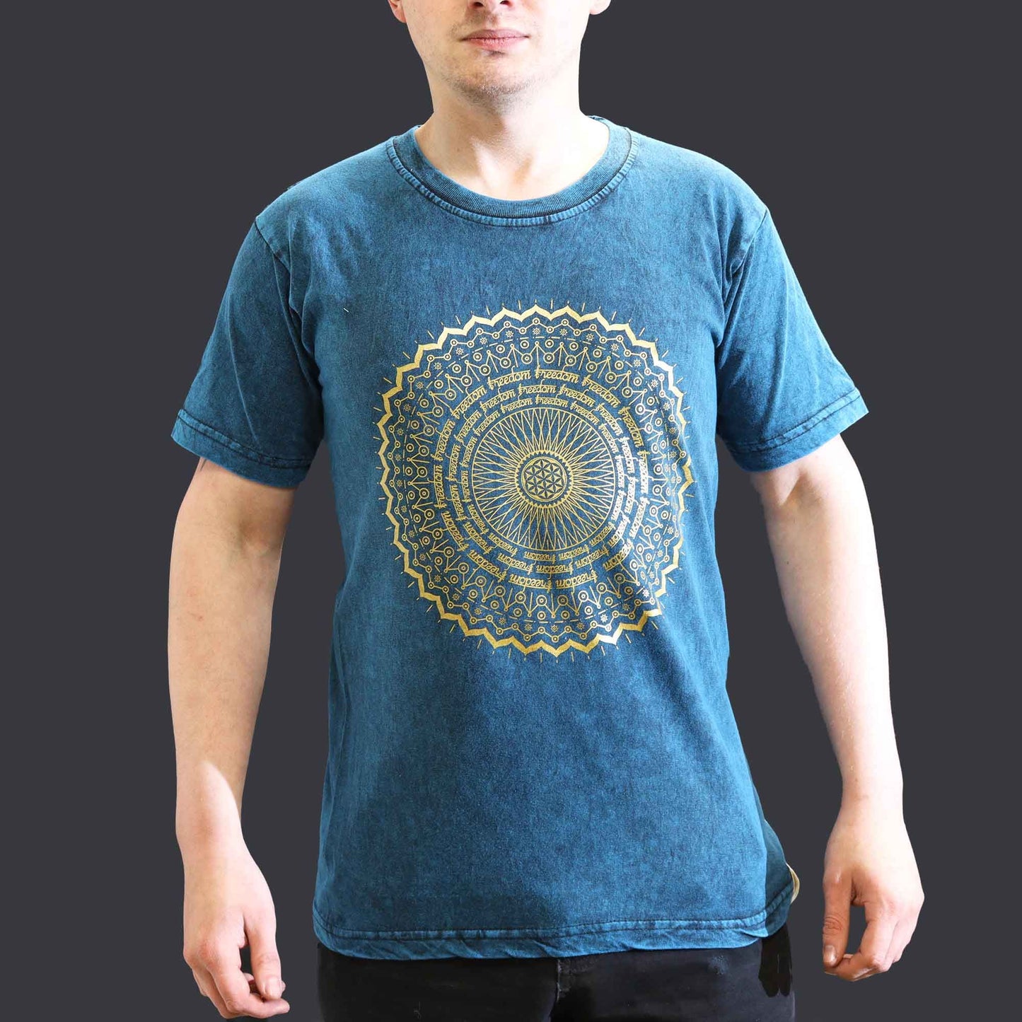 Nomad Sari Stonewashed T-Shirt – Mandala – Blau – Größe S