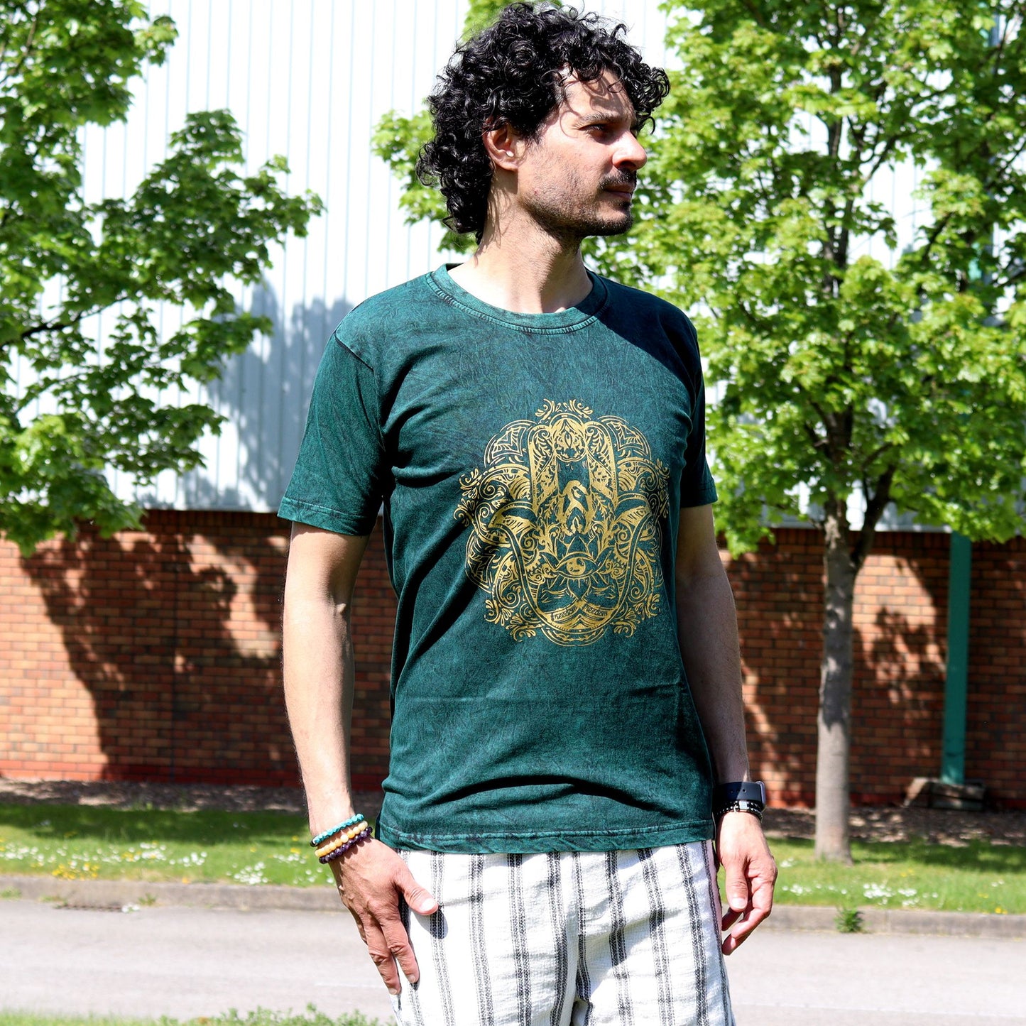 Nomad Sari Stonewashed T-Shirt – Hamsa – Grün – Größe S