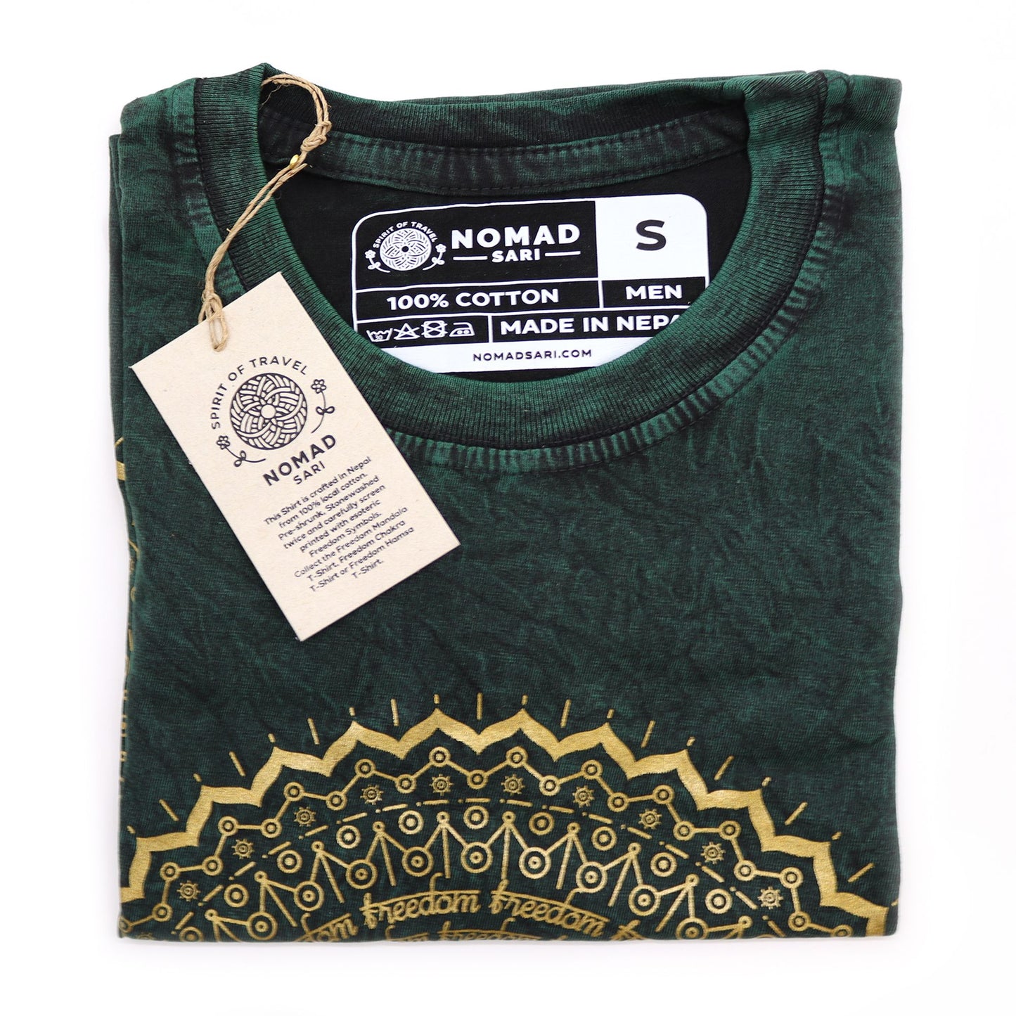 Nomad Sari Stonewashed T-Shirt – Mandala – Grün – Größe S