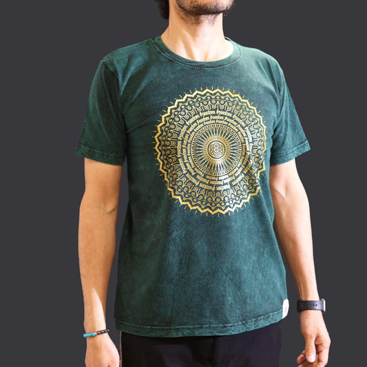 Nomad Sari Stonewashed T-Shirt – Mandala – Grün – Größe M