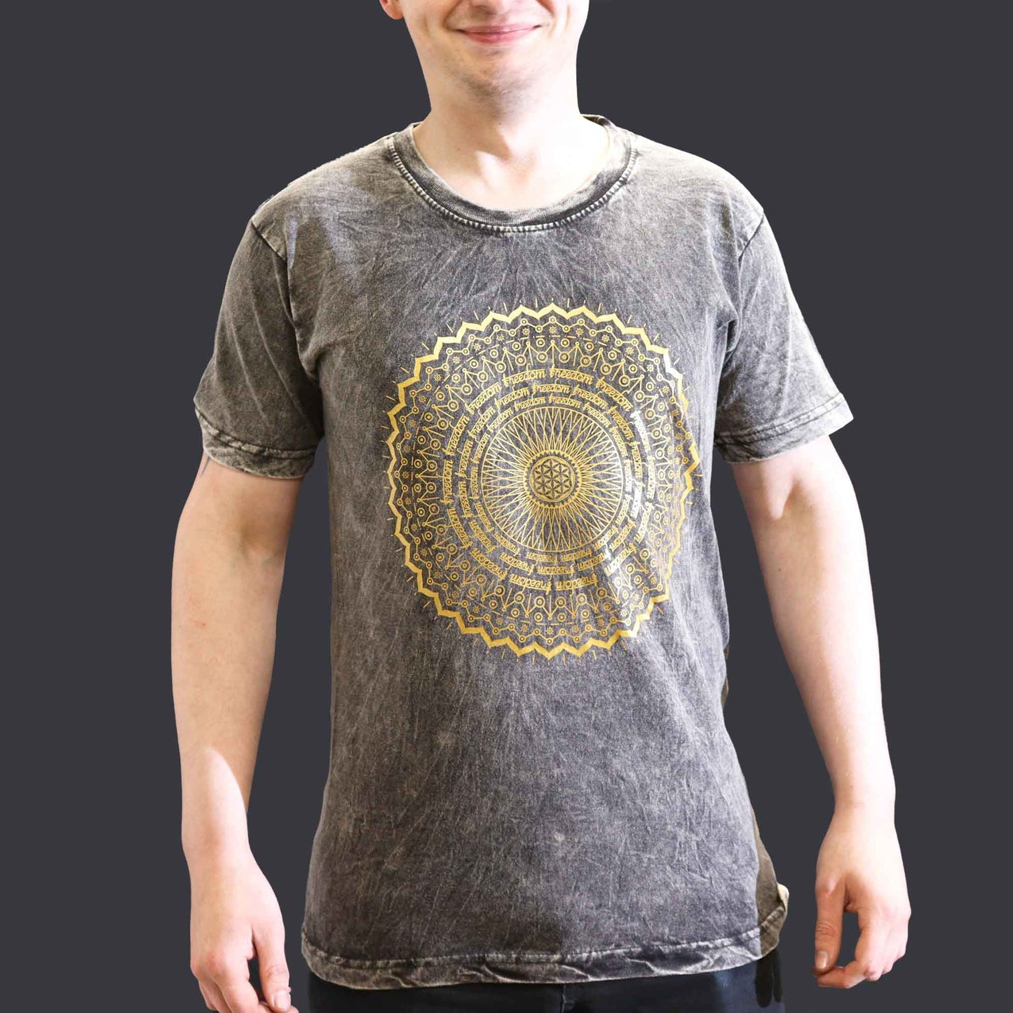 Nomad Sari Stonewashed T-Shirt – Mandala – Dunkelgrau – Größe S