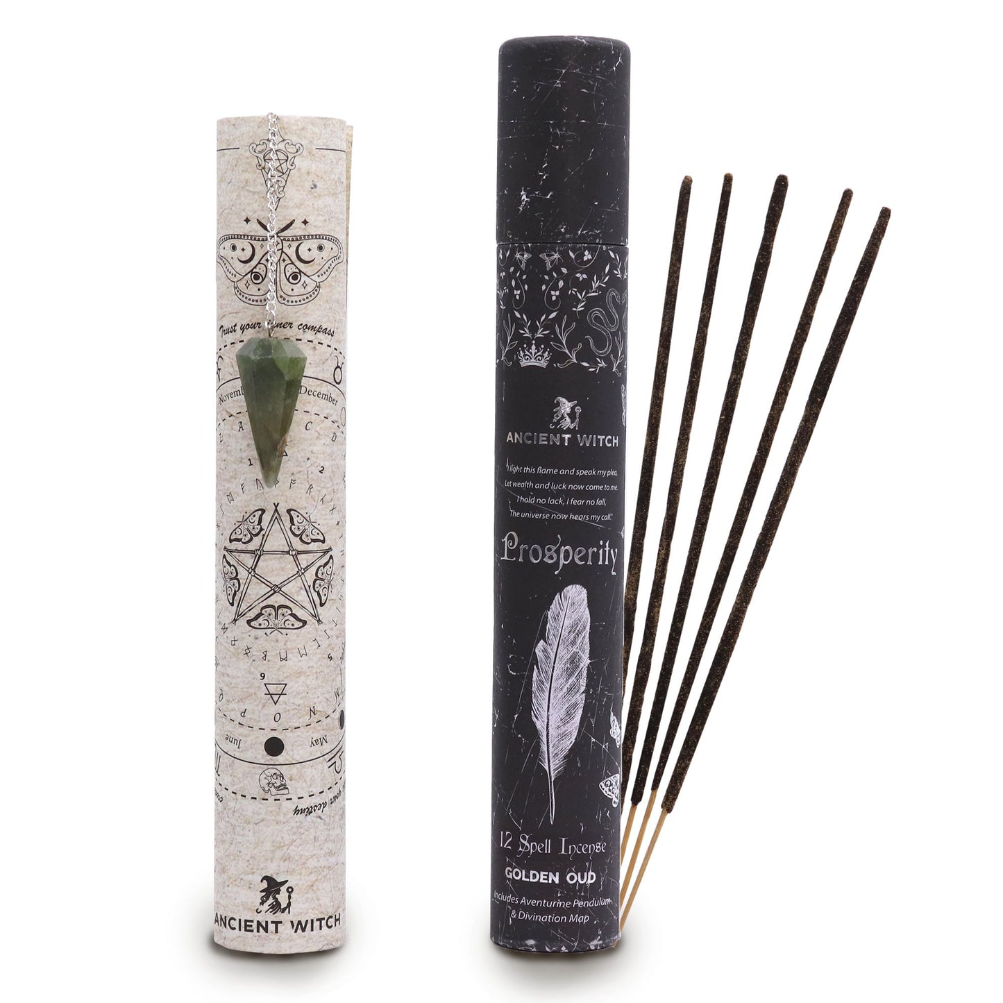 Ancient Witch Spell Incense – Prosperity | Räucherstäbchen mit Aventurin-Pendel