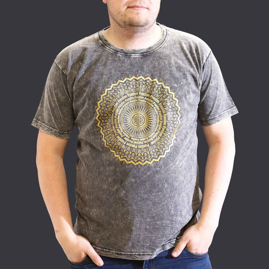 Nomad Sari Stonewashed T-Shirt – Mandala – Dunkelgrau – Größe XL