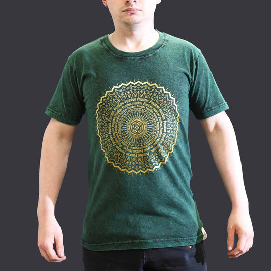 Nomad Sari Stonewashed T-Shirt – Mandala – Grün – Größe S