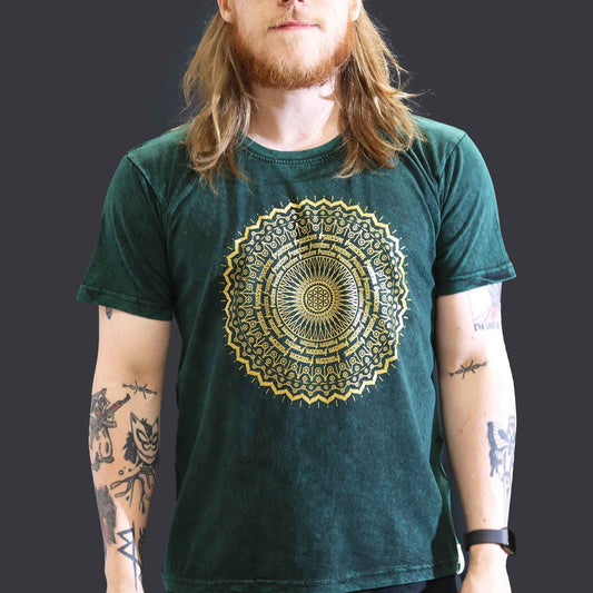 Nomad Sari Stonewashed T-Shirt – Mandala – Grün – Größe L