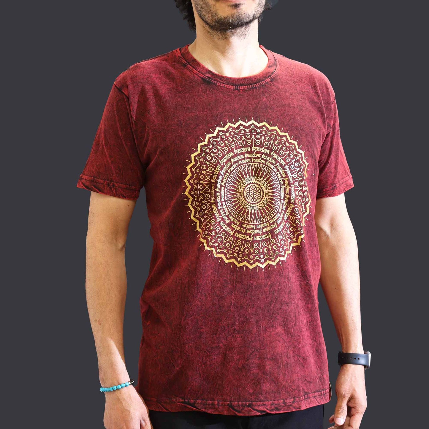 Nomad Sari Stonewashed T-Shirt – Mandala – Weinrot – Größe M