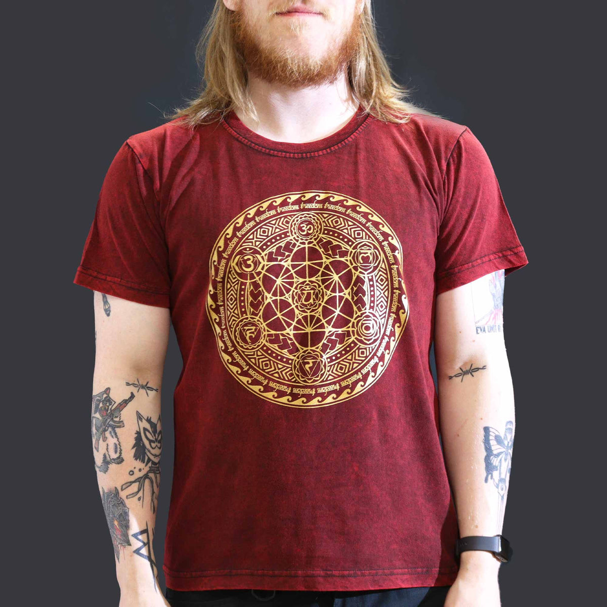 Nomad Sari Stonewashed T-Shirt – Chakra – Weinrot – Größe L