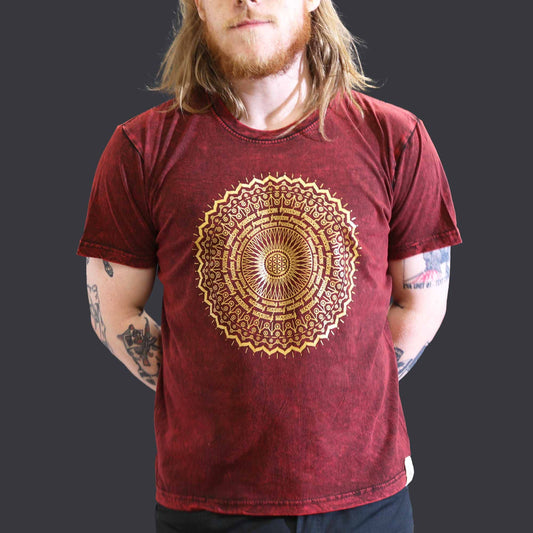 Nomad Sari Stonewashed T-Shirt – Mandala – Weinrot – Größe L
