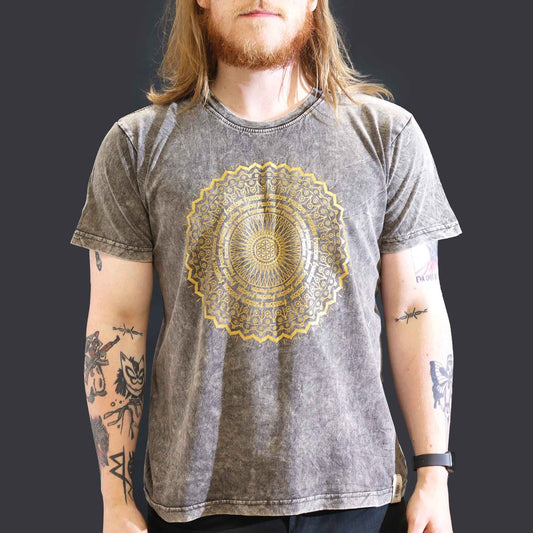 Nomad Sari Stonewashed T-Shirt – Mandala – Dunkelgrau – Größe L