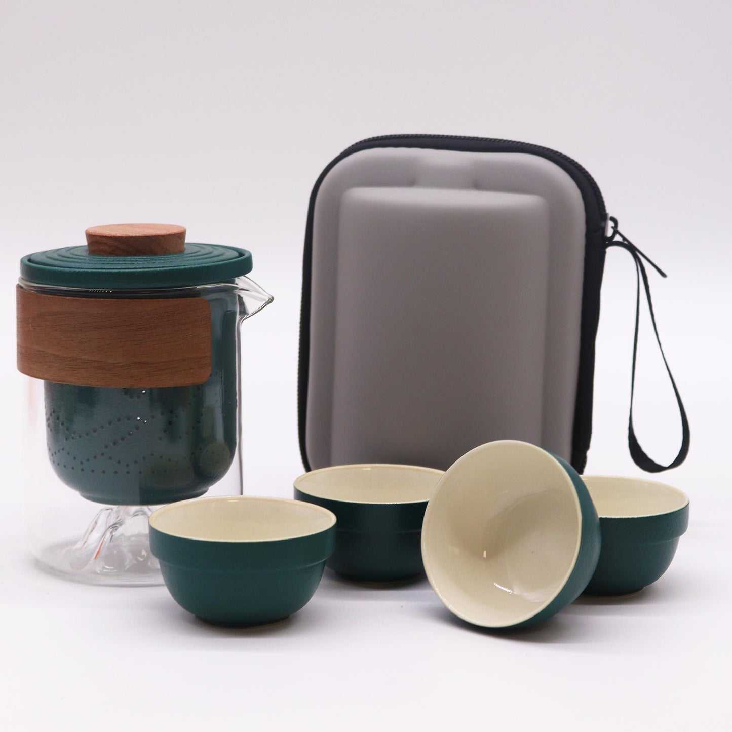 Reise Glas Teekannen-Set – Vier Freunde – Reisetasche