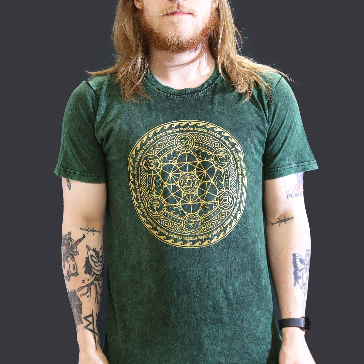 Nomad Sari Stonewashed T-Shirt – Chakra – Grün – Größe L
