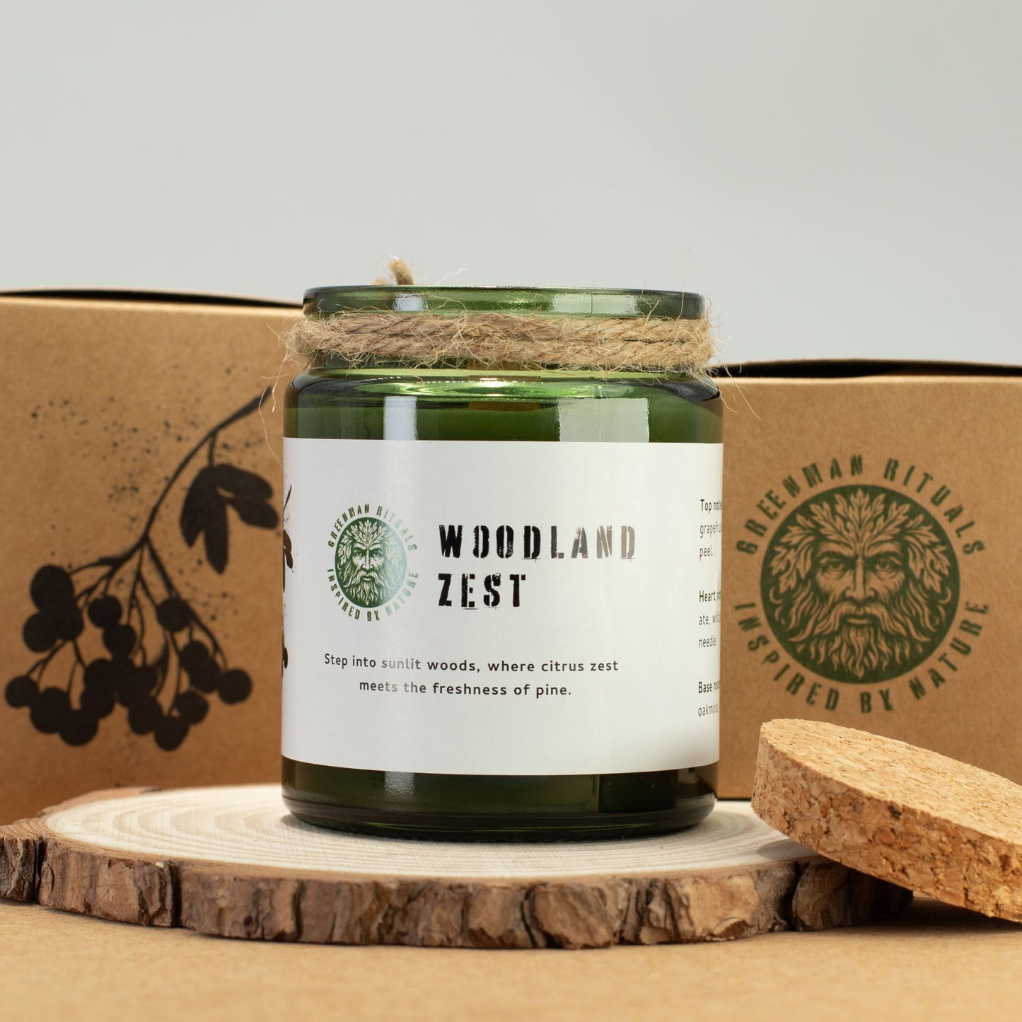Greenman Holzdocht Sojakerze – Woodland Zest | Waldduft Kerze