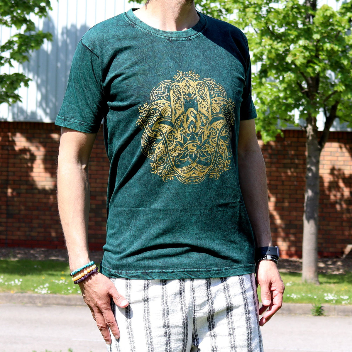 Nomad Sari Stonewashed T-Shirt – Hamsa – Grün – Größe M