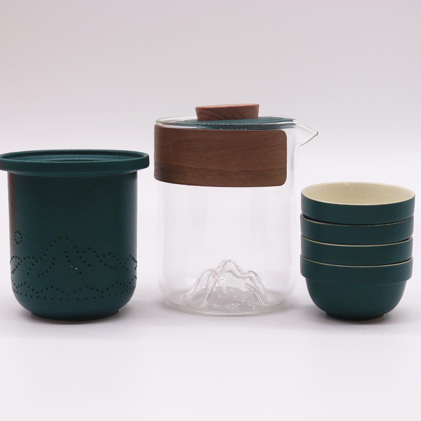 Reise Glas Teekannen-Set – Vier Freunde – Reisetasche