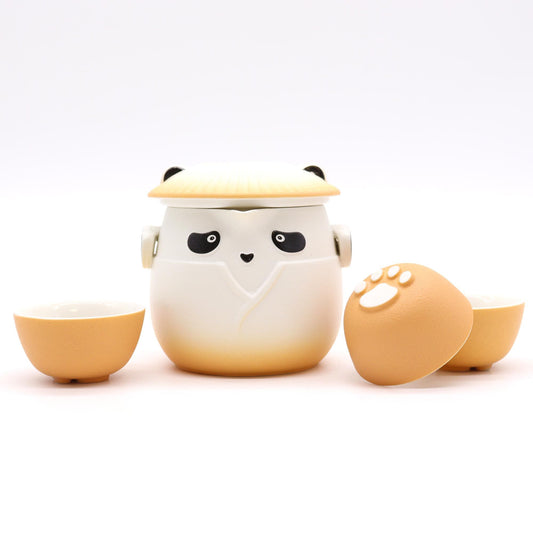 Panda Teekannen-Set & 3 Tassen – Orange