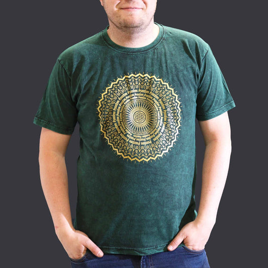 Nomad Sari Stonewashed T-Shirt – Mandala – Grün – Größe XL
