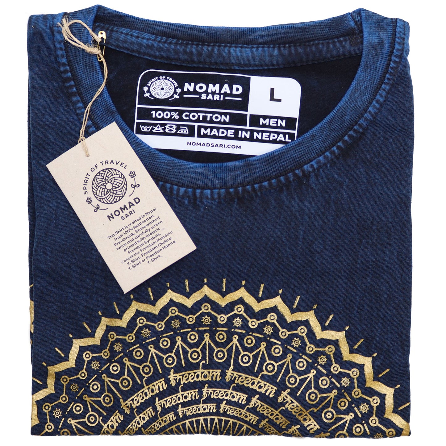 Nomad Sari Stonewashed T-Shirt – Mandala – Blau – Größe L