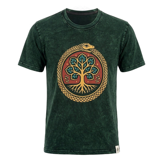 Nomad Sari Stonewashed T-Shirt – Lebensbaum – Grün – Größe M