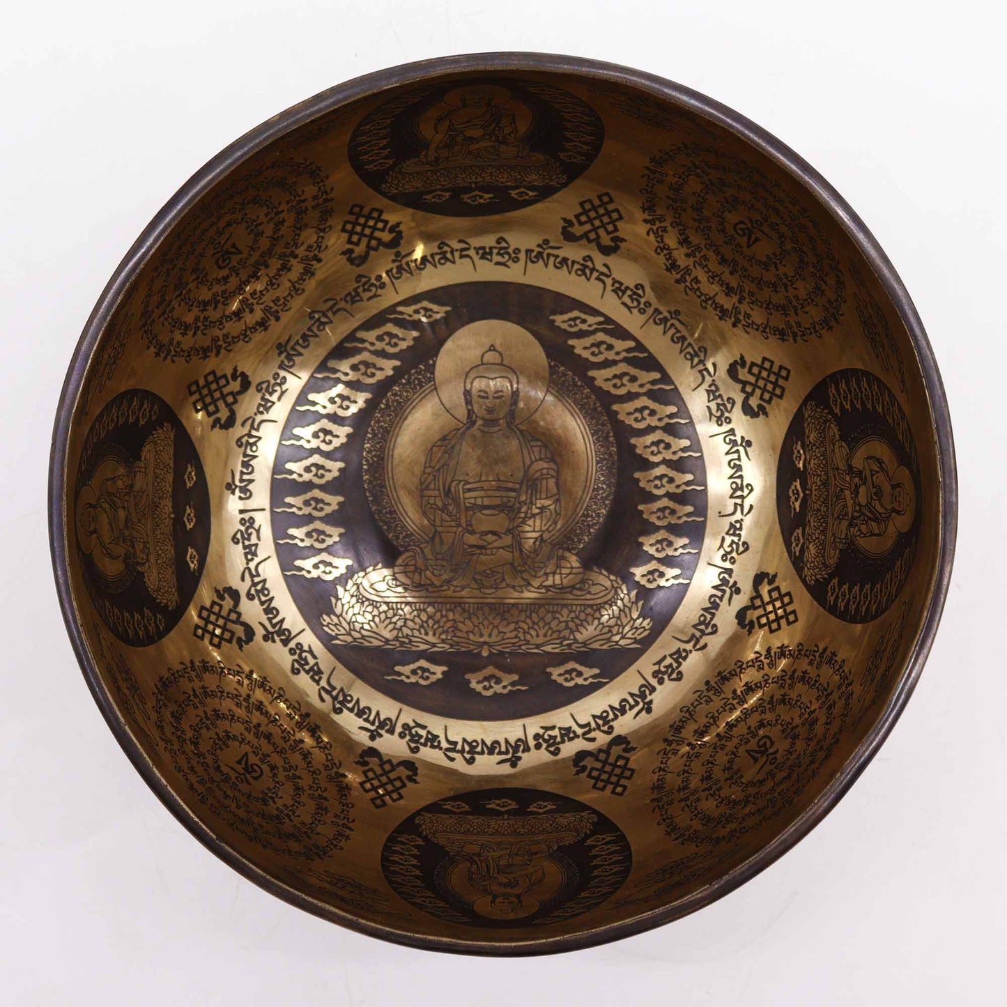 Tibetische Klangschale "Fünf Buddhas" – Handgraviert aus Nepal (21 cm)