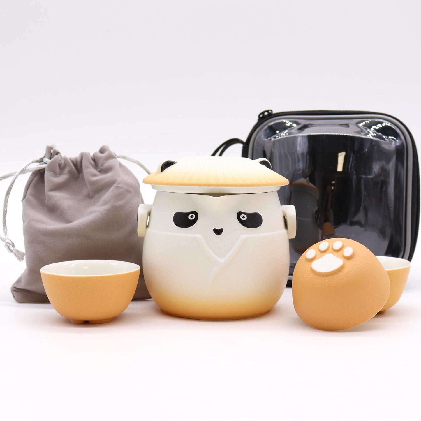 Panda Teekannen-Set & 3 Tassen – Orange