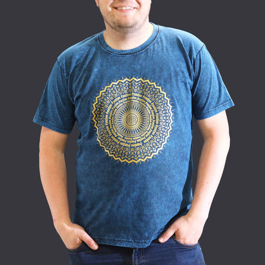 Nomad Sari Stonewashed T-Shirt – Mandala – Blau – Größe XL