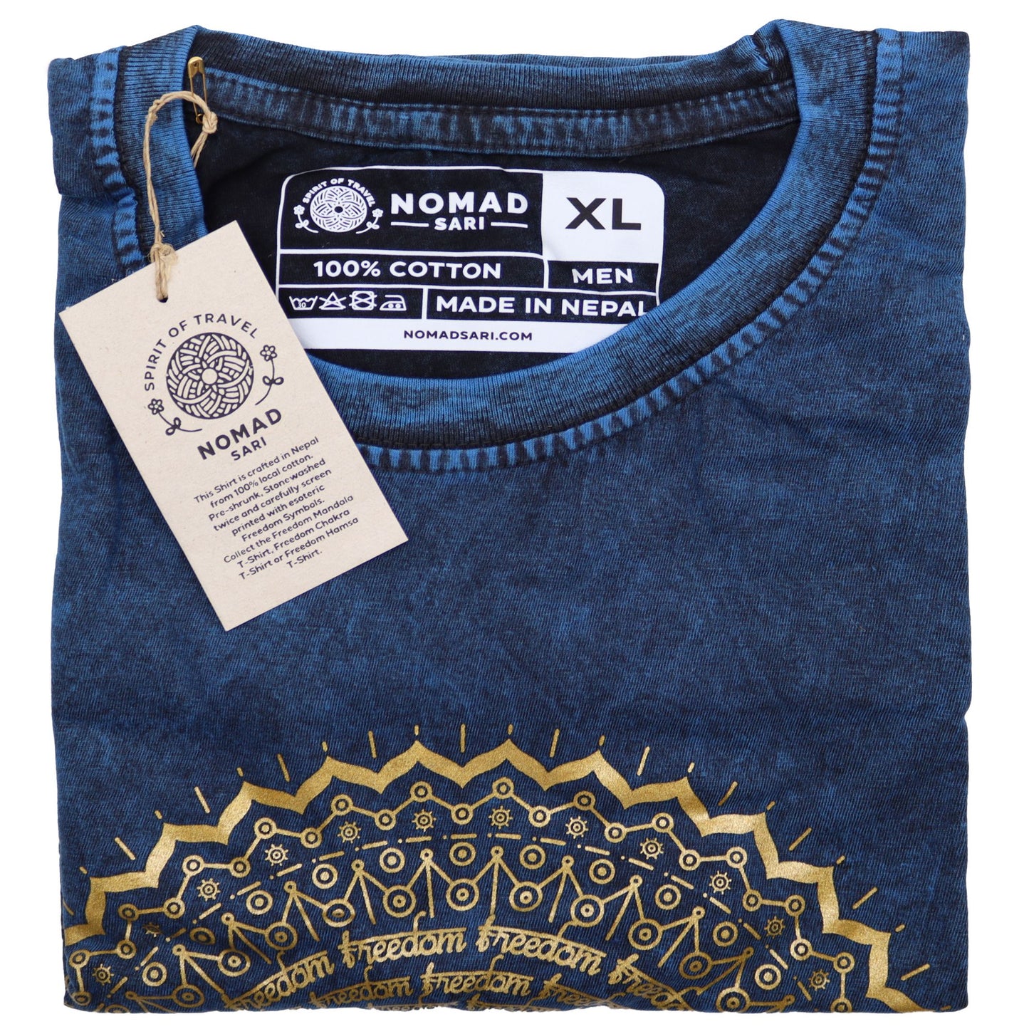 Nomad Sari Stonewashed T-Shirt – Mandala – Blau – Größe XL