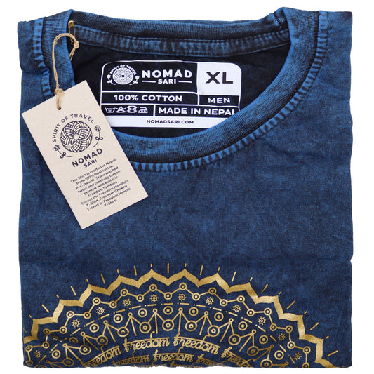 Nomad Sari Stonewashed T-Shirt – Mandala – Blau – Größe XL