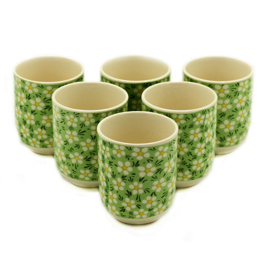 Kräutertee Tassen 6er-Set – Grüne Gänseblümchen