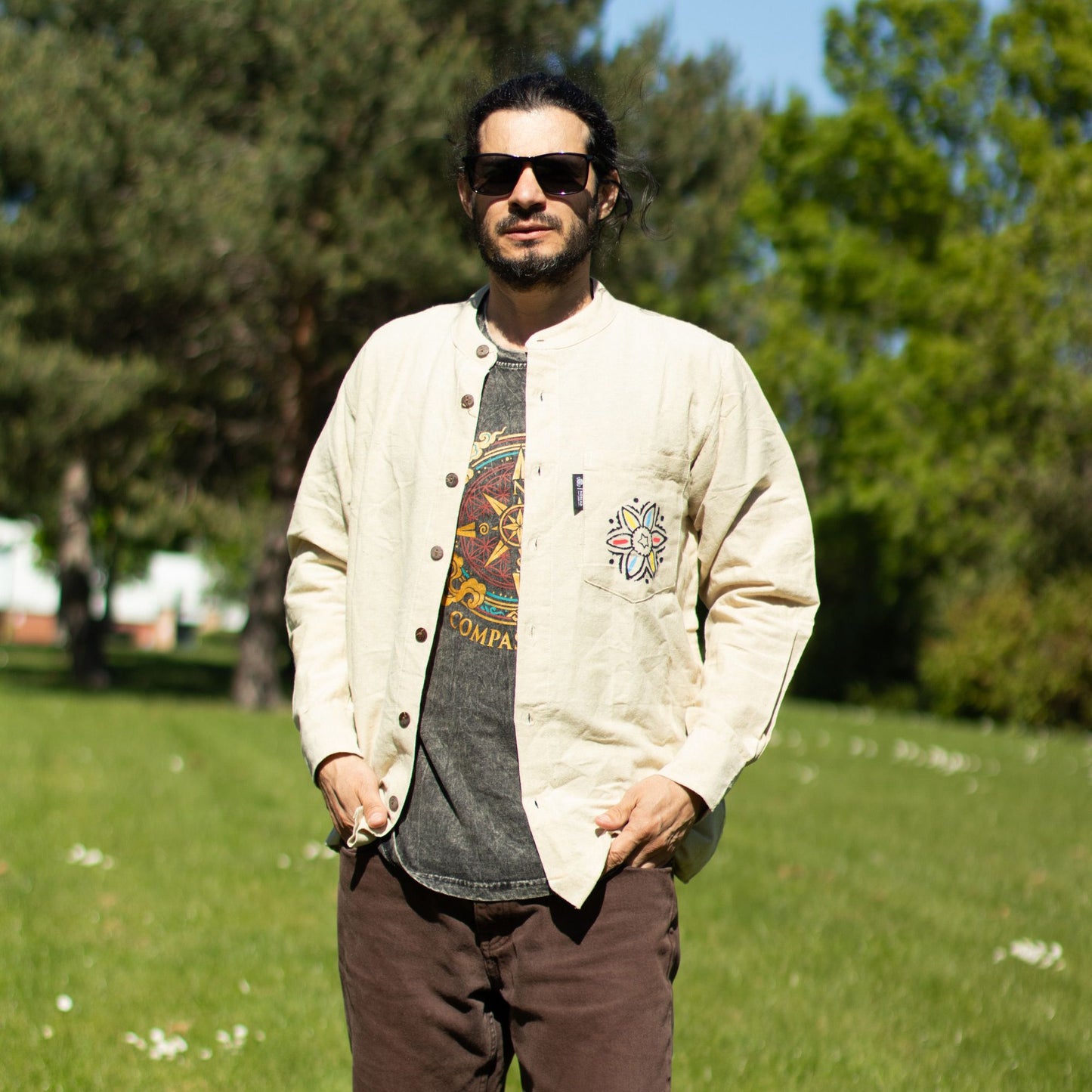 Nomad Sari Kathmandu Shirt – Stone – Größe XL