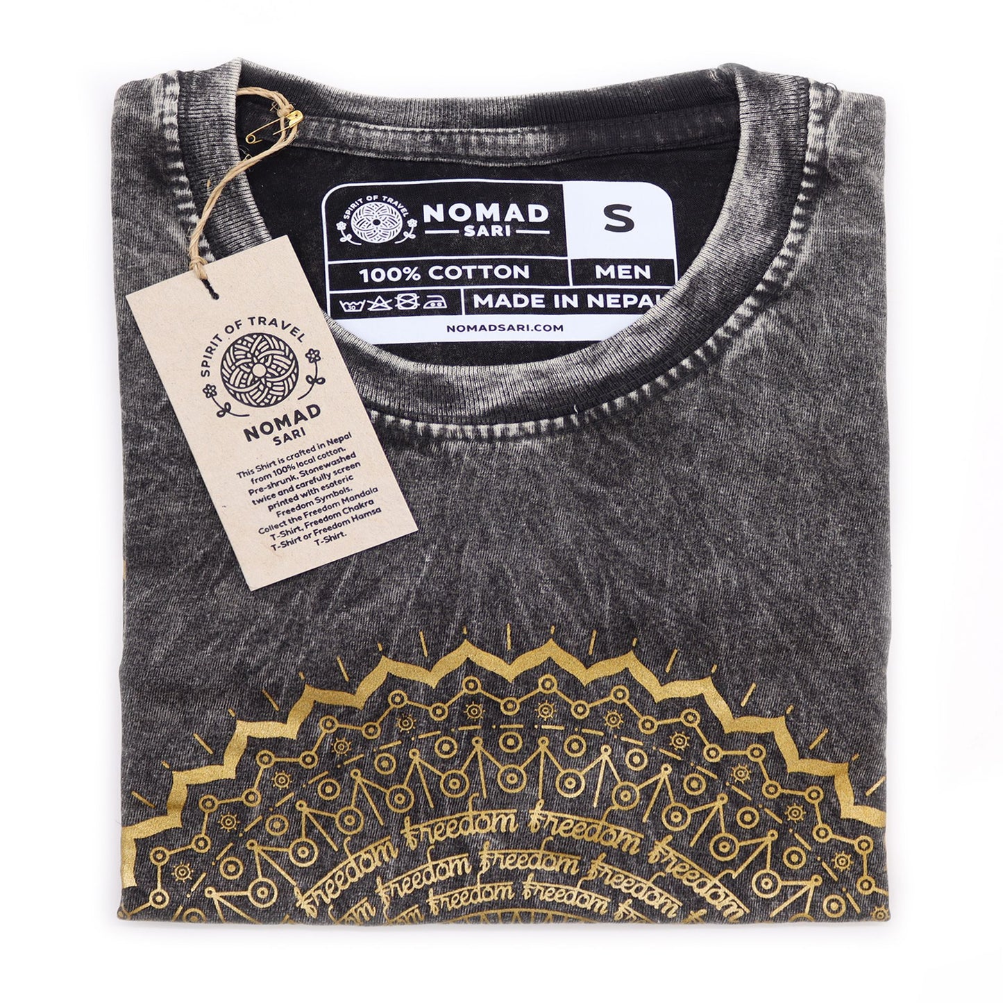 Nomad Sari Stonewashed T-Shirt – Mandala – Dunkelgrau – Größe S