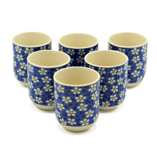 Kräutertee Tassen 6er-Set – Blaue Gänseblümchen