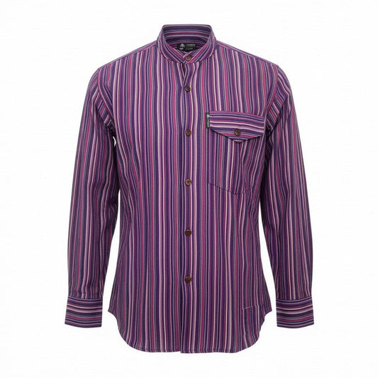 Nomad Sari Grandad Shirt – Black Purple – Größe M